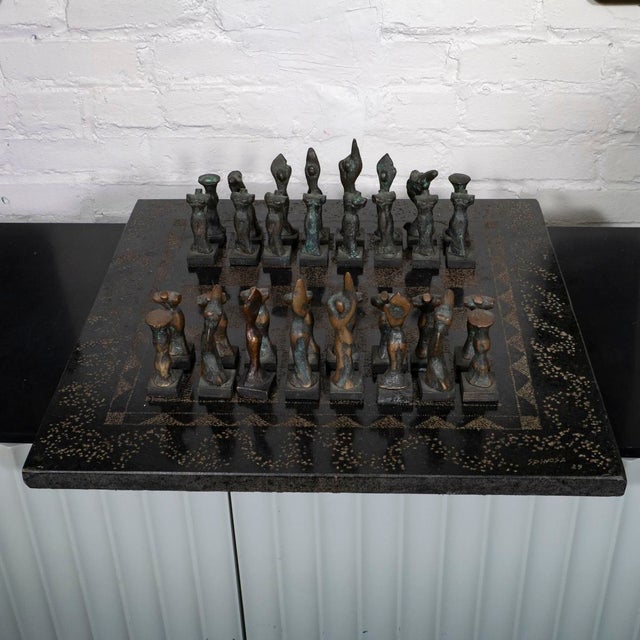 Brutalist style bronze and marble chess set For Sale - Image 10 of 15