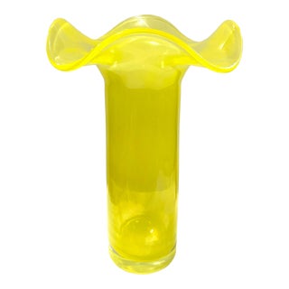 1960s Yellow Art Glass Hand Blown Vase For Sale