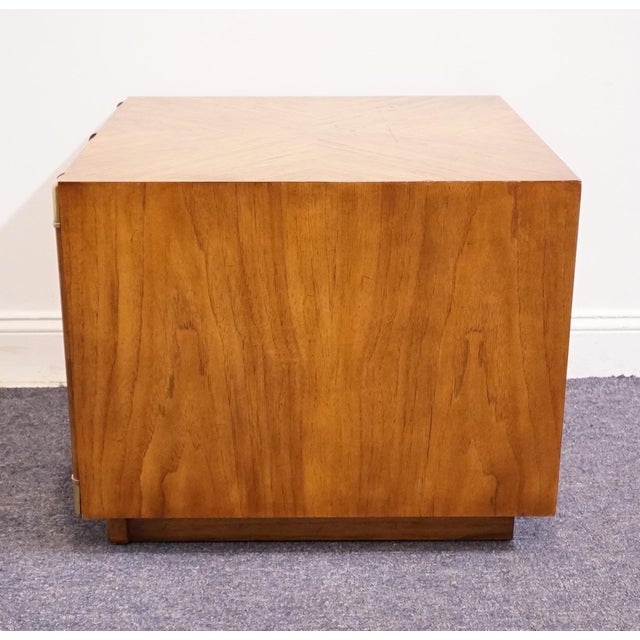 Wood Drexel Heritage Accolade Collection Italian Campaign Style 26" Square Accent Storage End Table 984-372 For Sale - Image 7 of 11