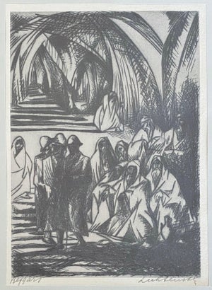 Isaac Lichtenstein 1, Bezalel School Jerusalem Israeli Judaica Etching - Beggars