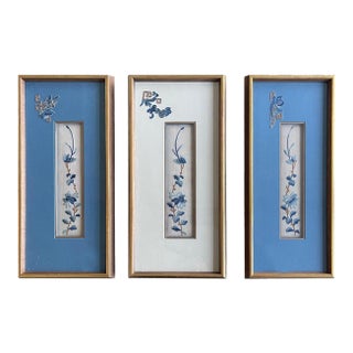 Set of Three-Framed Antique Chinese Textiles Qing Dynasty Provenance For Sale