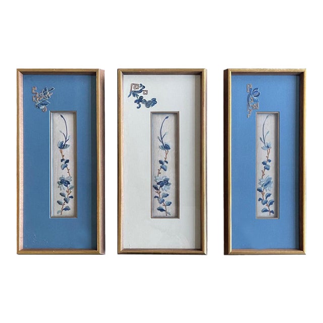Set of Three-Framed Antique Chinese Textiles Qing Dynasty Provenance For Sale