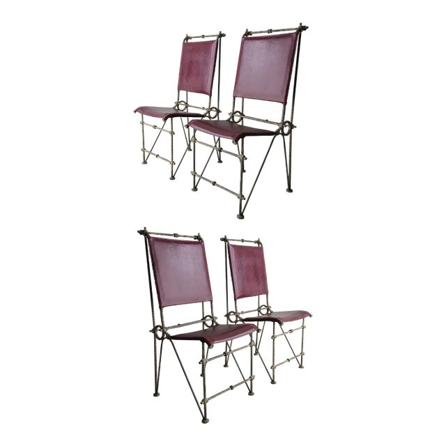 Ilana Goor Handwrought Metal and Leather Dining Chairs For Sale
