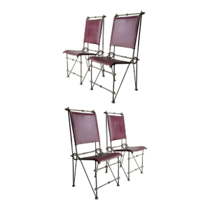 Ilana Goor Handwrought Metal and Leather Dining Chairs