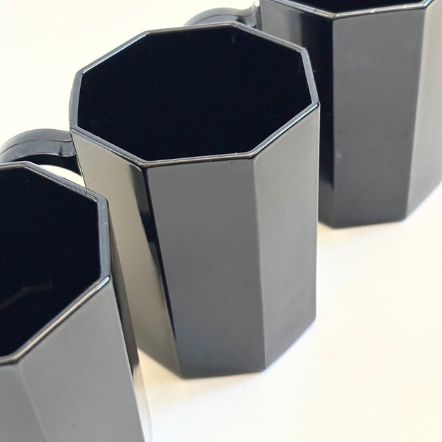 1980s Postmodern Black Octagon Milk Glass Mugs - Set of 4 - "Octime" by Arcoroc, France For Sale - Image 5 of 8