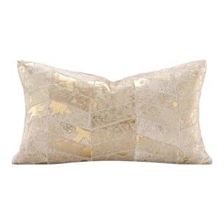 Canvello Cleverly Stitched Golden Leather 30" X 50" Single Lumbar Pillow For Sale