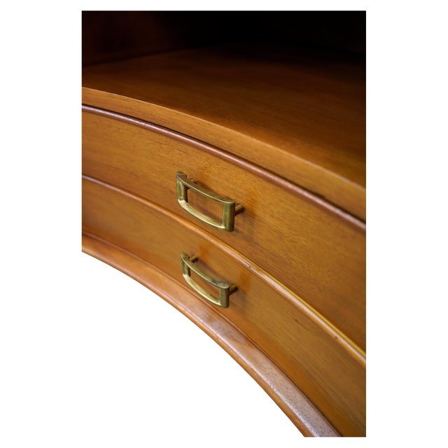 Pair of outstanding Mid-century Modern sculpted walnut and brass end or bedside tables designed by Paul Frankl for Johnson...