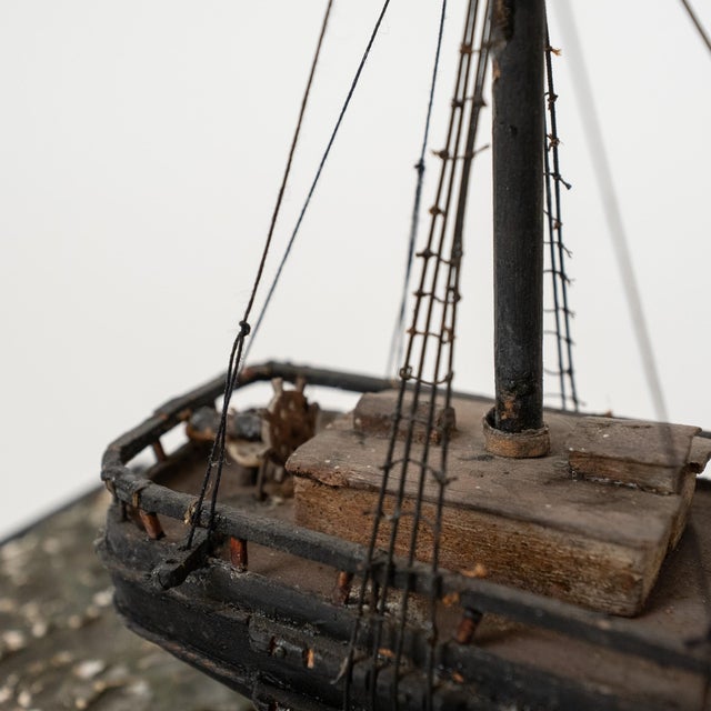 Antique Three-Masted Schooner Ship Model in Glass Case For Sale - Image 9 of 18