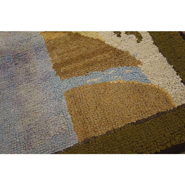 Early 20th Century 1920s Ivory Sea View Antique American Hooked Rug 1'10" X 3'4" Handknotted Wool Carpet For Sale - Image 5 of 6