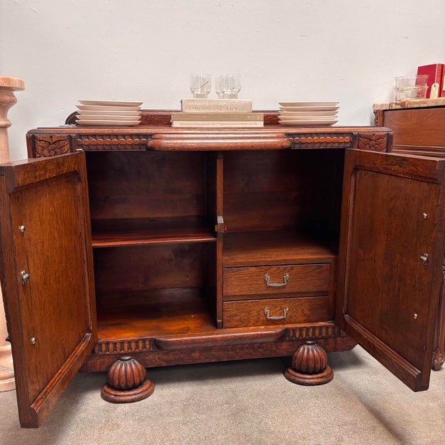 Vintage 1930's Art Deco English Oak Sideboard For Sale - Image 10 of 14