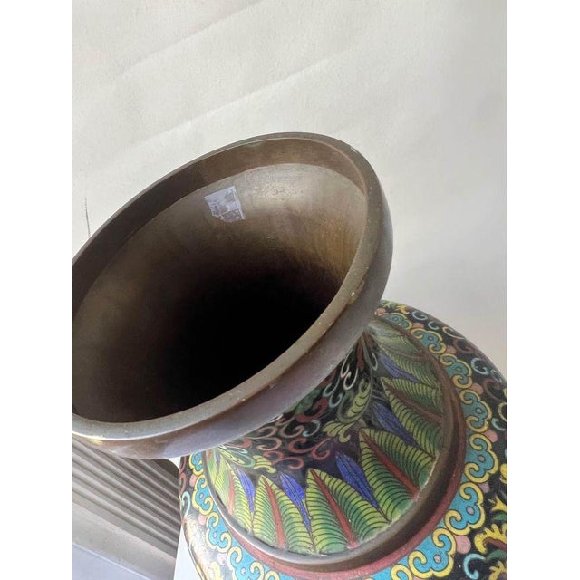 Antique Old Asian Chinoiserie Enameled Copper Vase For Sale - Image 10 of 10