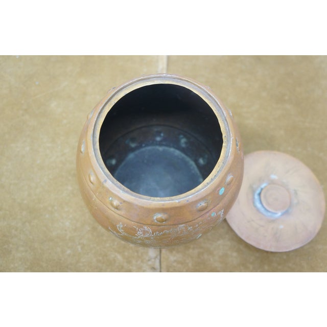 Antique Japanese Dovetailed Copper Dragon Tobacco Tea Snuff Storage Jar Caddy 6" For Sale - Image 6 of 12