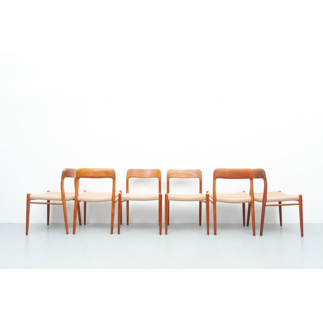 Six dining chairs, model 75, made of solid teak. A classic design by niels otto møller, manufactured by j. L. Møller...