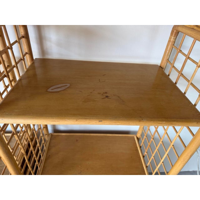 Vintage Coastal Pagoda-Style Rattan Etagères With Three Drawers – A Pair For Sale - Image 10 of 12