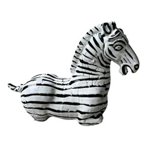 Vintage Large Black & White Zebra Sculpture Figure | Hand-Painted Crackle Glaze Ceramic Art | Hollywood Regency Safari Decor