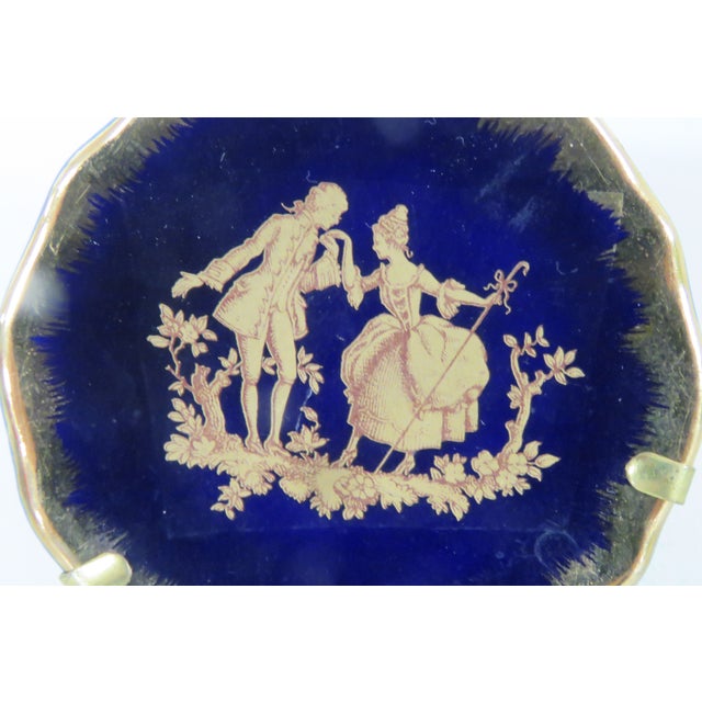 Blue Limoges France Miniature Porcelain Plate Cobalt Blue Couple Courting Cameo 4732b For Sale - Image 8 of 9