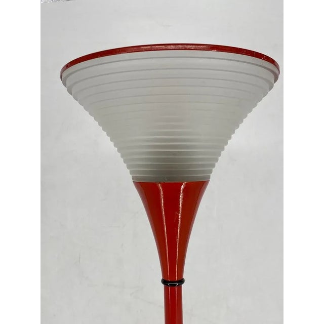 Metal Vintage Italian Red Floor Lamp with Funnel-Shaped Glass Shade, 1980 For Sale - Image 7 of 11