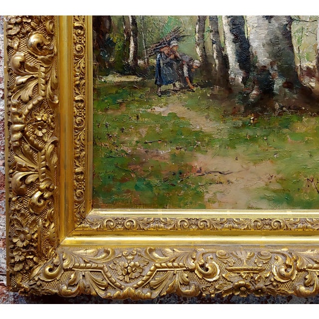 19th Century Max Weyl - Women in Forest Collecting Wood -Oil Painting For Sale - Image 5 of 11