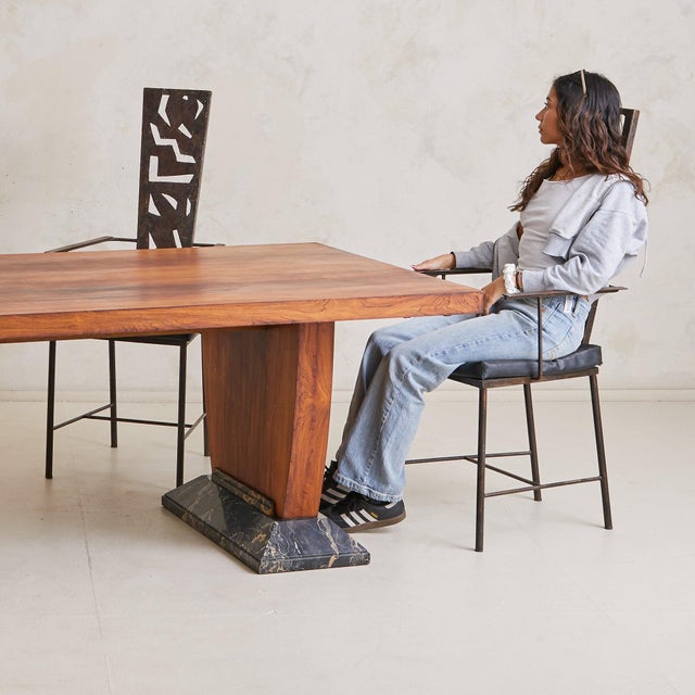 French Art Deco Extendable Wood + Black Marble Dining Table or Desk, 1940s For Sale - Image 4 of 11