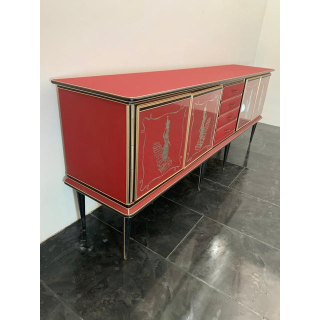 Mid-Century Modern Credenza by Umberto Mascagni Rosso Bordeaux, 1950s For Sale - Image 3 of 14