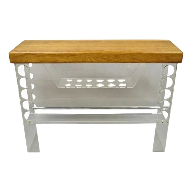 Vintage Mid Century Modern Lucite and Oak Wood Butcher Block Liquor Bar Table For Sale