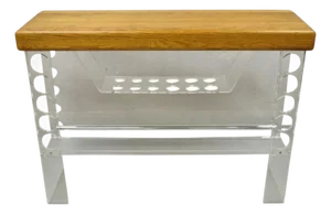 Vintage Mid Century Modern Lucite and Oak Wood Butcher Block Liquor Bar Table