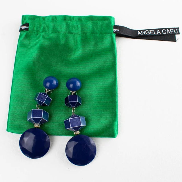 Contemporary Angela Caputi Washed Blue Dangle Resin Geometric Clip Earrings For Sale - Image 3 of 8