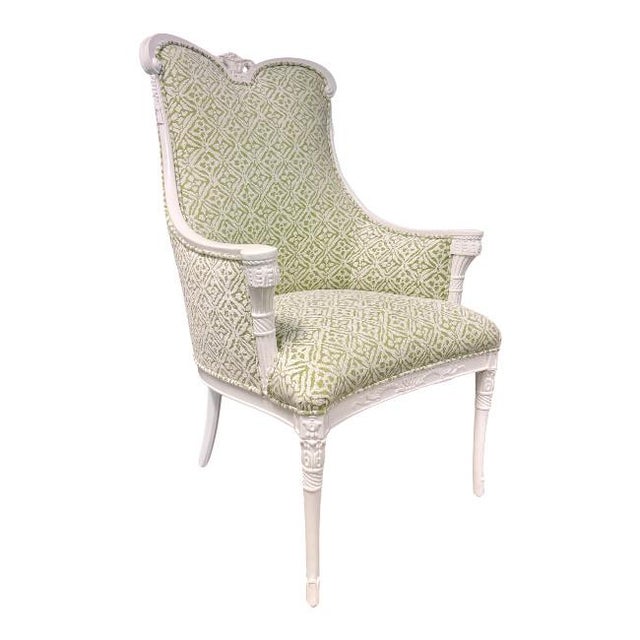 Mid-Century Modern Luis XVI Carved Wood Bergere Chair For Sale - Image 3 of 9