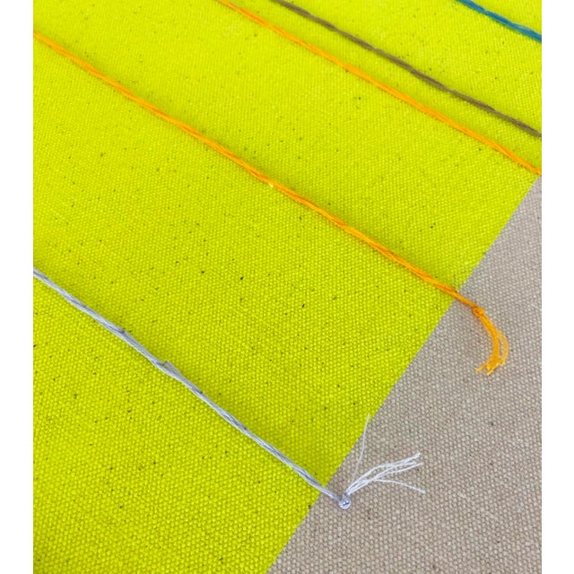 "Neon With Aqua Line" Original embroidered painting by Emily Keating Snyder, 16" x 16" x 1.5" D Acrylic paint with...