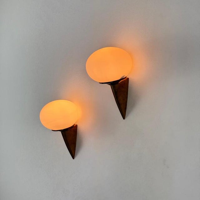 Lancia Wall Sconces in Brass and Opaline Glass from Stilux Milano, 1960s, Set of 2 For Sale - Image 4 of 14
