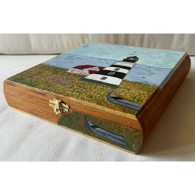 Coastal Chic Hand Painted Lighthouse Cigar Box, Signed by Artist For Sale - Image 13 of 13