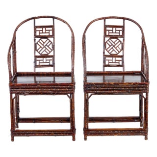Set of Antique Bamboo Canework Chinese Chairs, 1890 For Sale