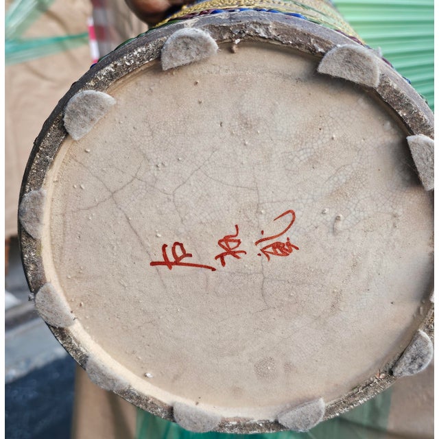 Mid 19th Century Meiji Satsuma Cylindrical Umbrella Stand Vase With Enamel Samurai Decoration For Sale - Image 15 of 16