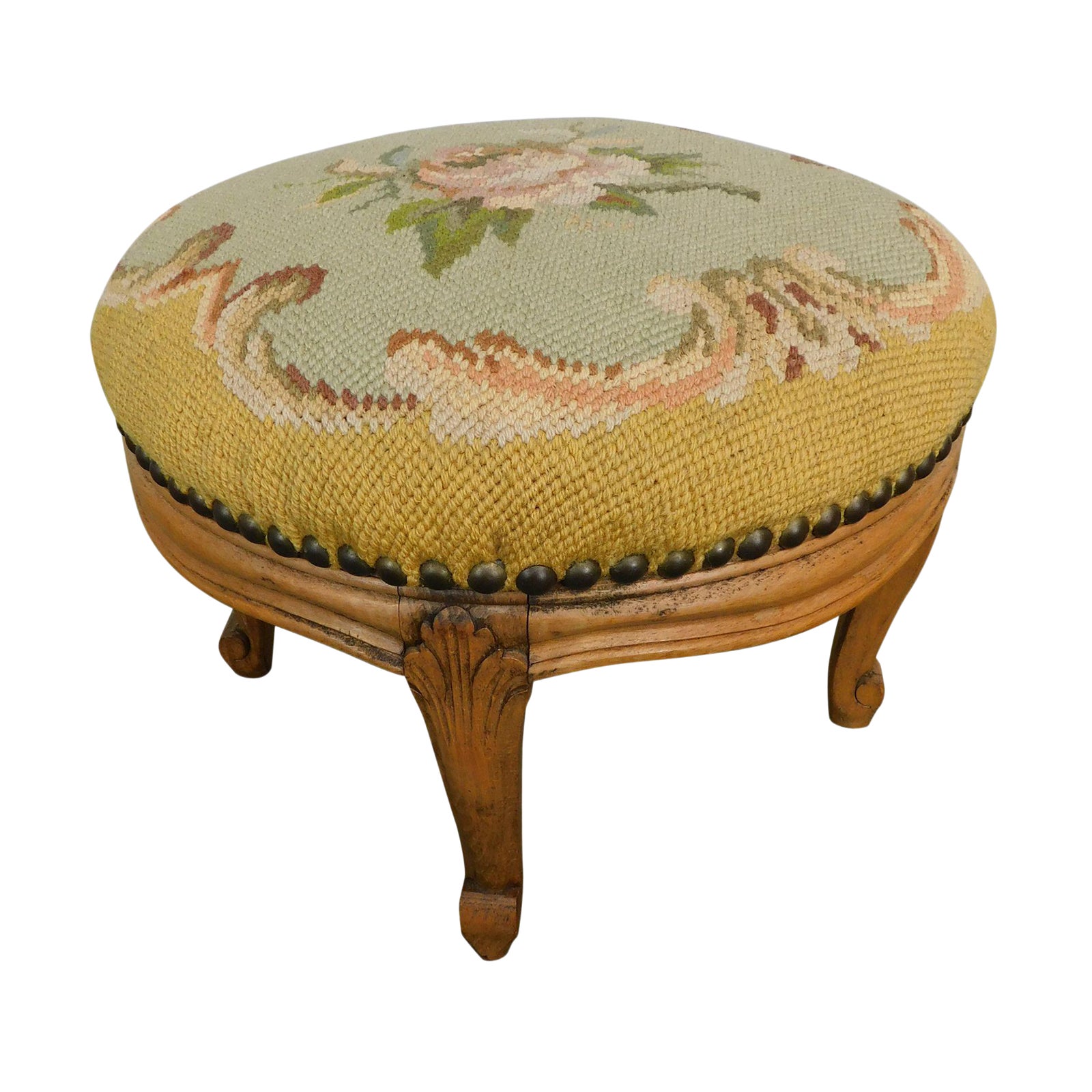 French Louis XV Style Antique Small Needlepoint Footstool Chairish