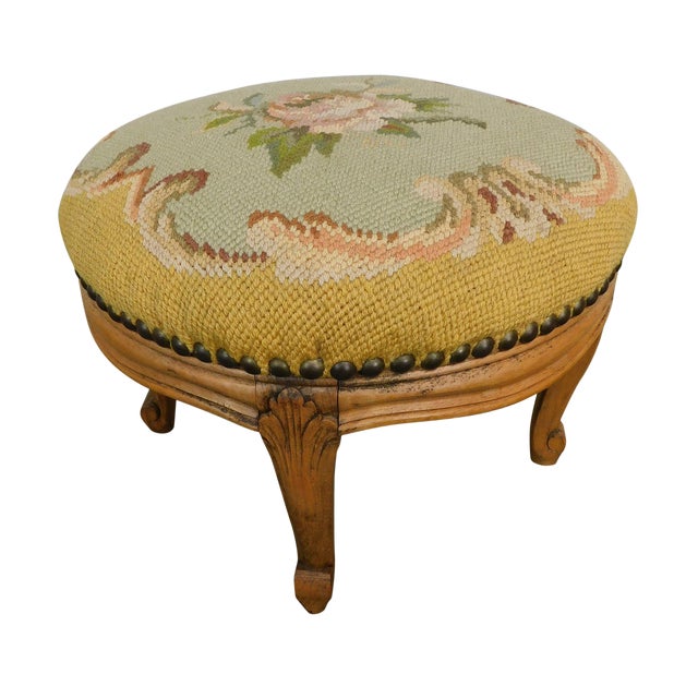 French Louis XV Style Antique Small Needlepoint Footstool Chairish