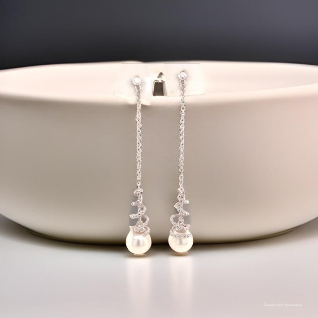 Metal Akoya Pearl Earrings 14k White Gold Certified For Sale - Image 7 of 13