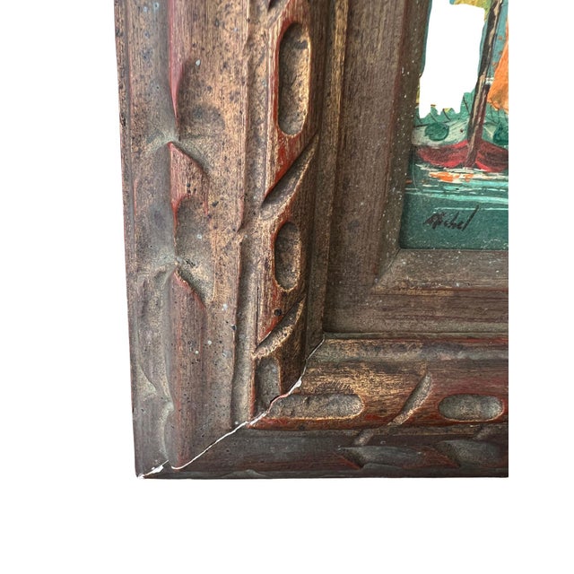 1960s Small Impasto Sailboat Oil Painting in Antiqued Giltwood Frame, Signed Michel For Sale - Image 10 of 12