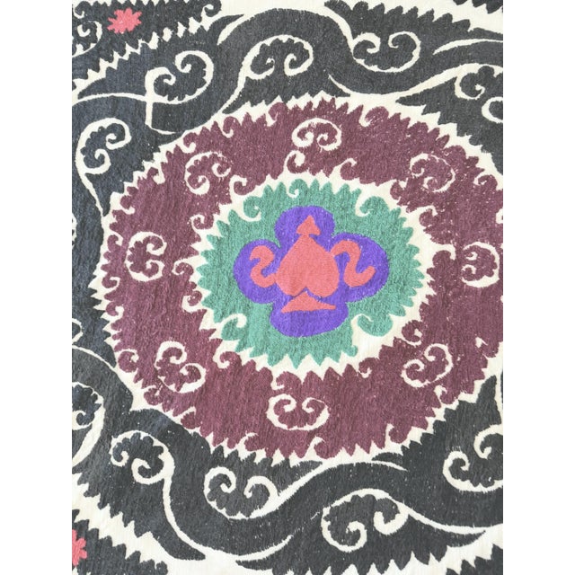 Mid-Century Modern Decorative Pastel Pink Suzani Tablecloth 3'9'' X 4'1'' For Sale - Image 3 of 8