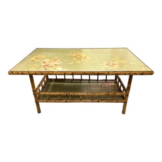 Bamboo Coffee Table With Decoupage Top For Sale