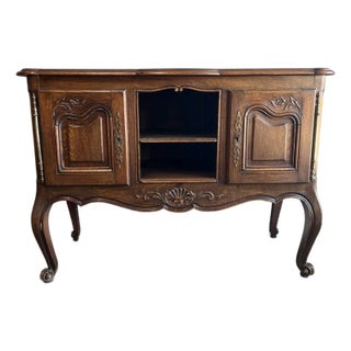 Vintage Belgian Oak Sideboard With Carved Floral Detail, Early 1900s For Sale