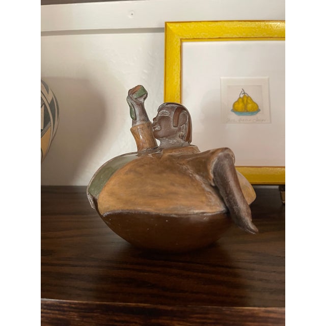 Folk Art Vintage 1994 Folk Art Pottery Chulucanas Peru Round Man Terracotta Handmade Pot by Luis Sandoval - Rare For Sale - Image 3 of 8
