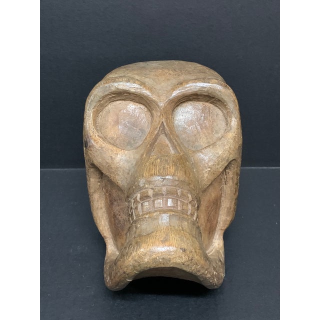 Figurative Vintage Carved Solid Wood Skull Sculpture For Sale - Image 3 of 7