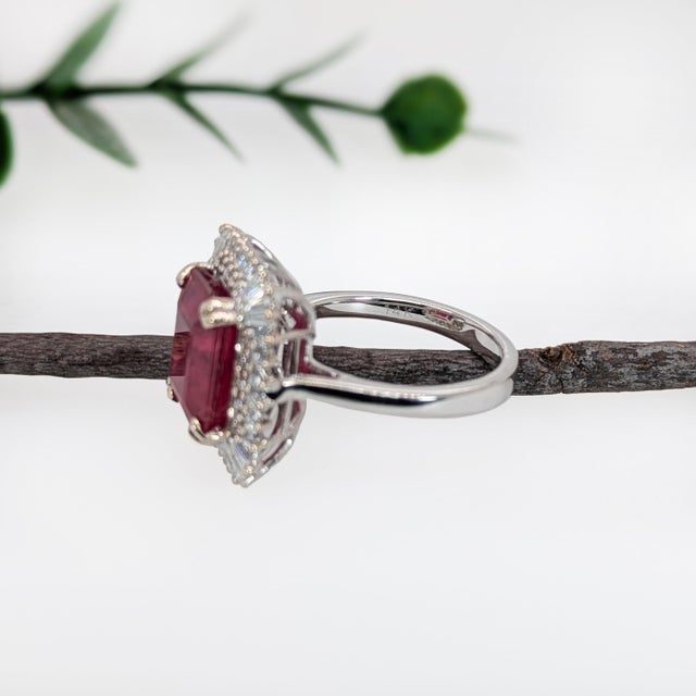 2020s 6.7Ct Statement Ruby Ring With Natural Diamond Halo: Solid 14k Gold, 11x9mm, Size 6.75 For Sale - Image 5 of 6