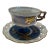 Antique Art Nouveau Teacup & Pierced Saucer, Cobalt Blue Gilt Porcelain, Iridescent Opaline Glaze, European C. 1900. Harrach Moser School Style For Sale