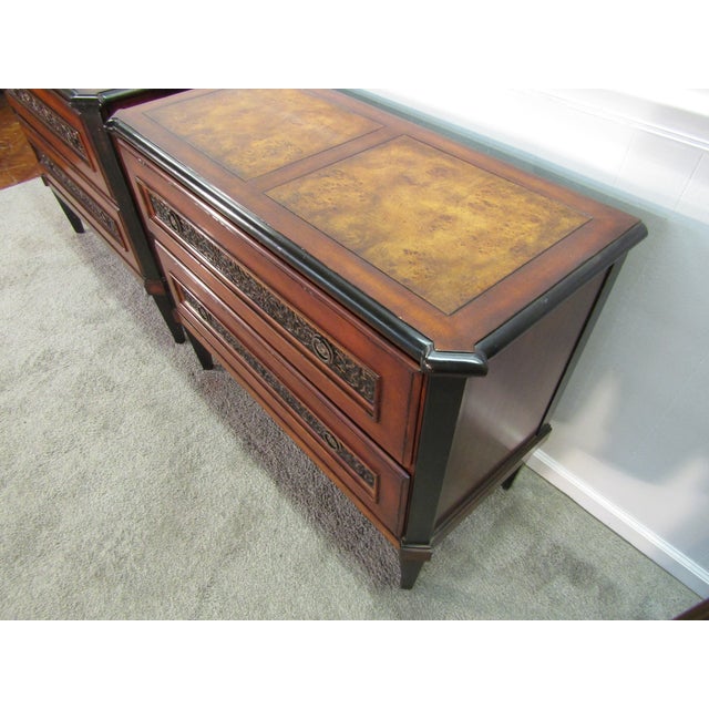 Milling Road by Baker Furniture Pair of Matching Burl Wood Chests For Sale - Image 10 of 12