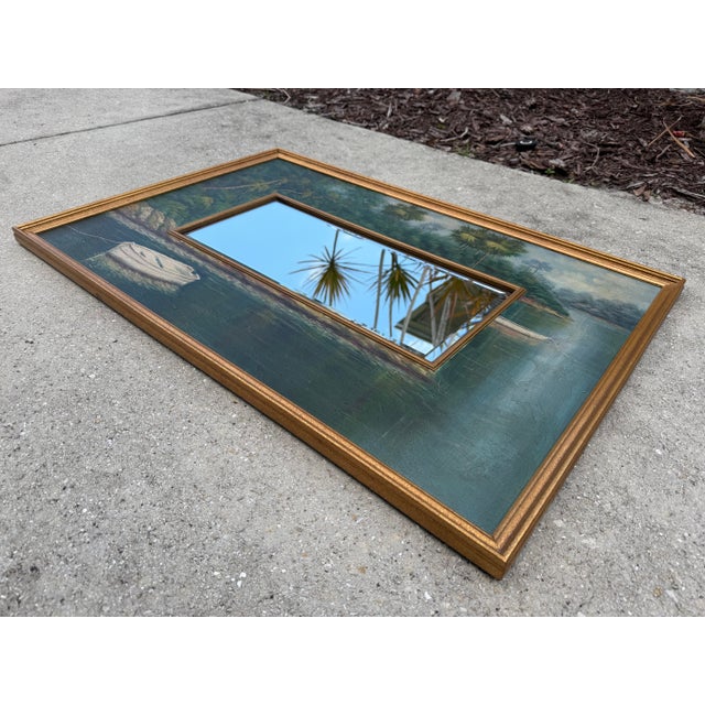 Late 20th Century Vintage Hand-Painted Tropical Landscape Beveled Wall Mirror For Sale - Image 5 of 12