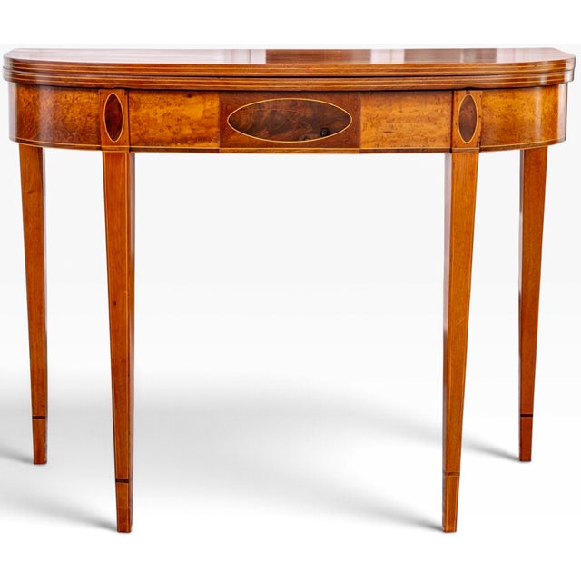 Antique American Federal North Shore Inlaid Mahogany Demilune Games Table For Sale In Portland, ME - Image 6 of 15
