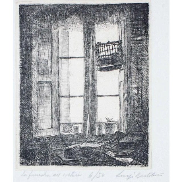 Image dimensions: 19.5 x 15.8 cm. La finestra del solitario is an original artwork realized by luigi bartolini in 1940....