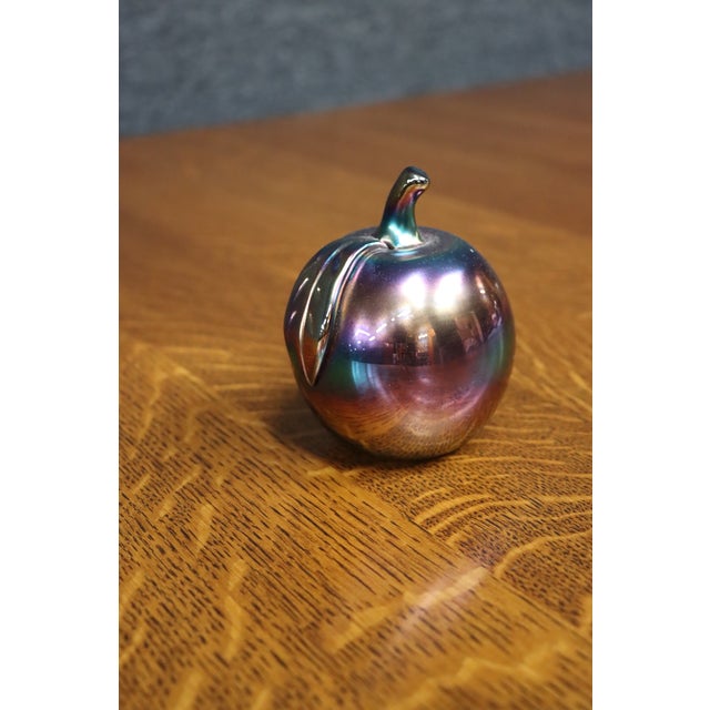 Sea Glasbruk Swedish Iridescent Art Glass Apple Paperweight For Sale In Philadelphia - Image 6 of 8