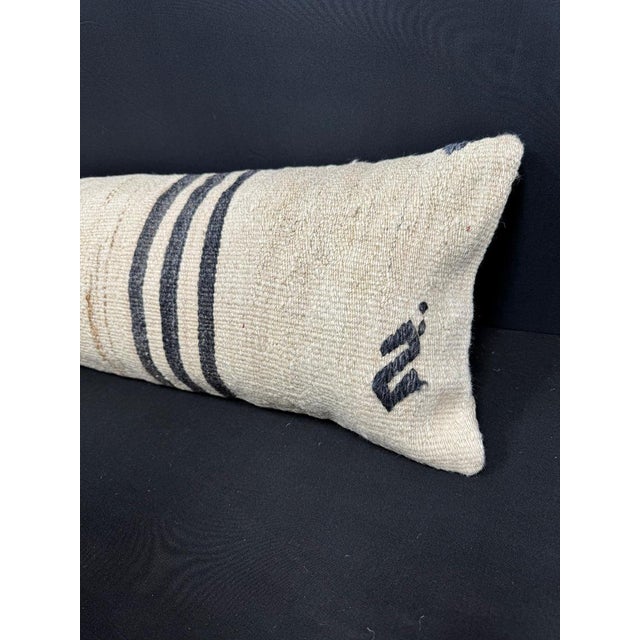 Turkish Hemp Pillow Cushion Natural Beige Black Cushion Cover 12x46 For Sale - Image 4 of 4